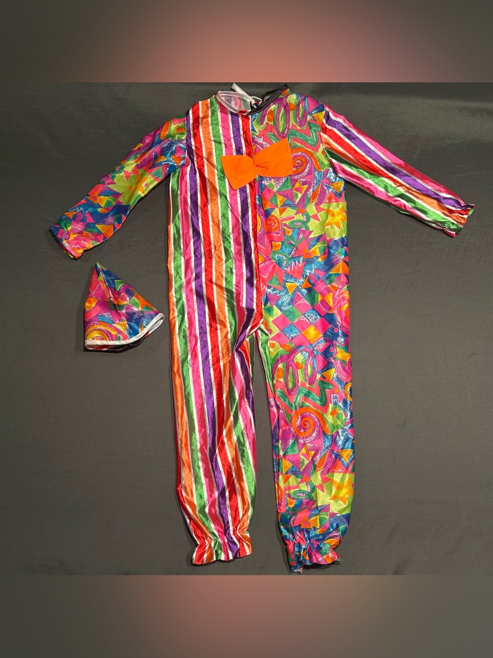 Vintage 90s Colorblock Geometric Striped Clown Costume Jumpsuit & Hat